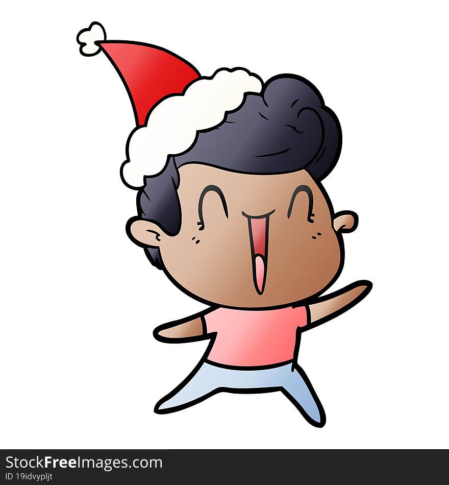 gradient cartoon of a excited man wearing santa hat