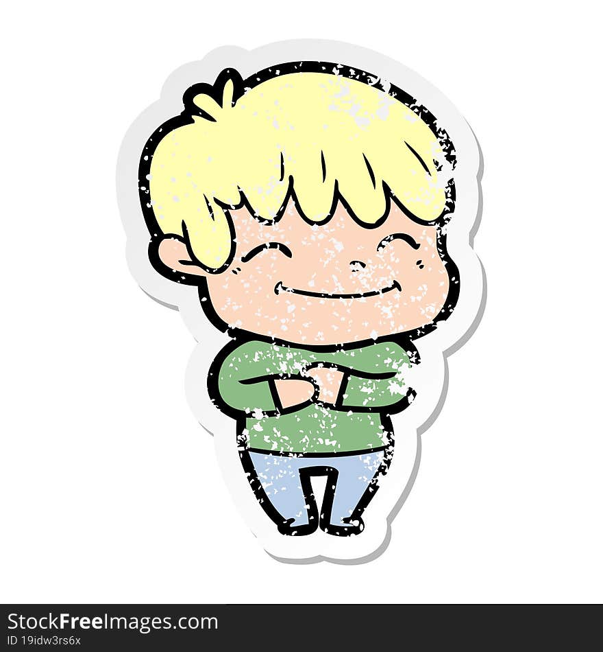 Distressed Sticker Of A Happy Cartoon Boy