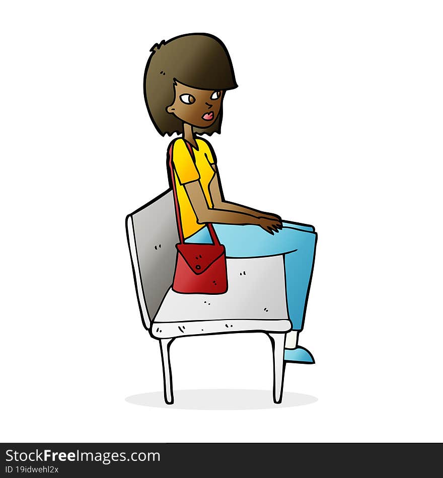 Cartoon Woman Sitting On Bench