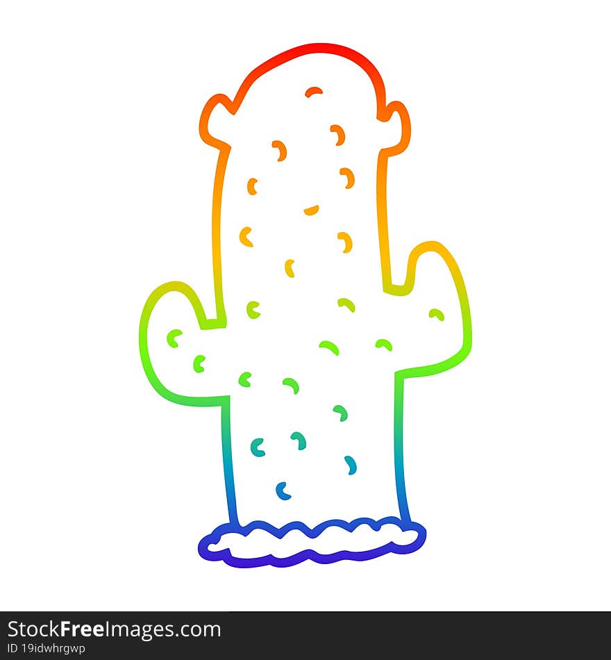 rainbow gradient line drawing cartoon cactus