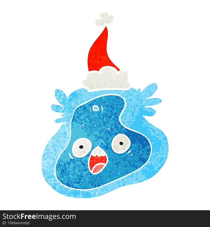 retro cartoon of a germ wearing santa hat