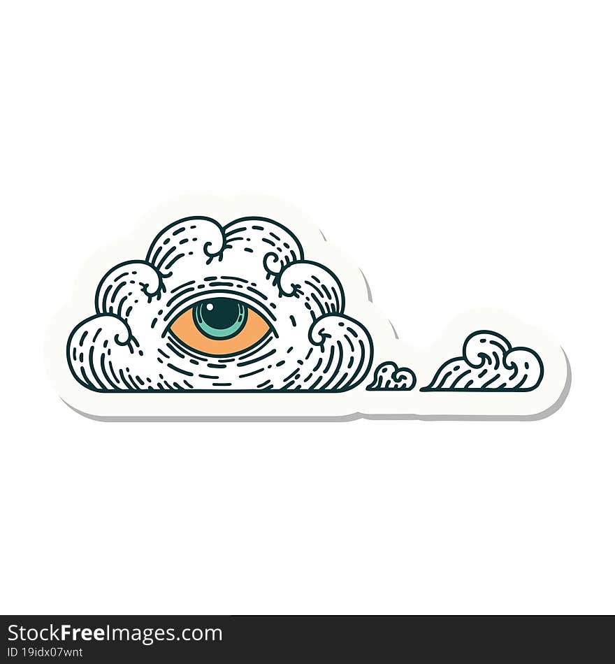 sticker of tattoo in traditional style of an all seeing eye cloud. sticker of tattoo in traditional style of an all seeing eye cloud