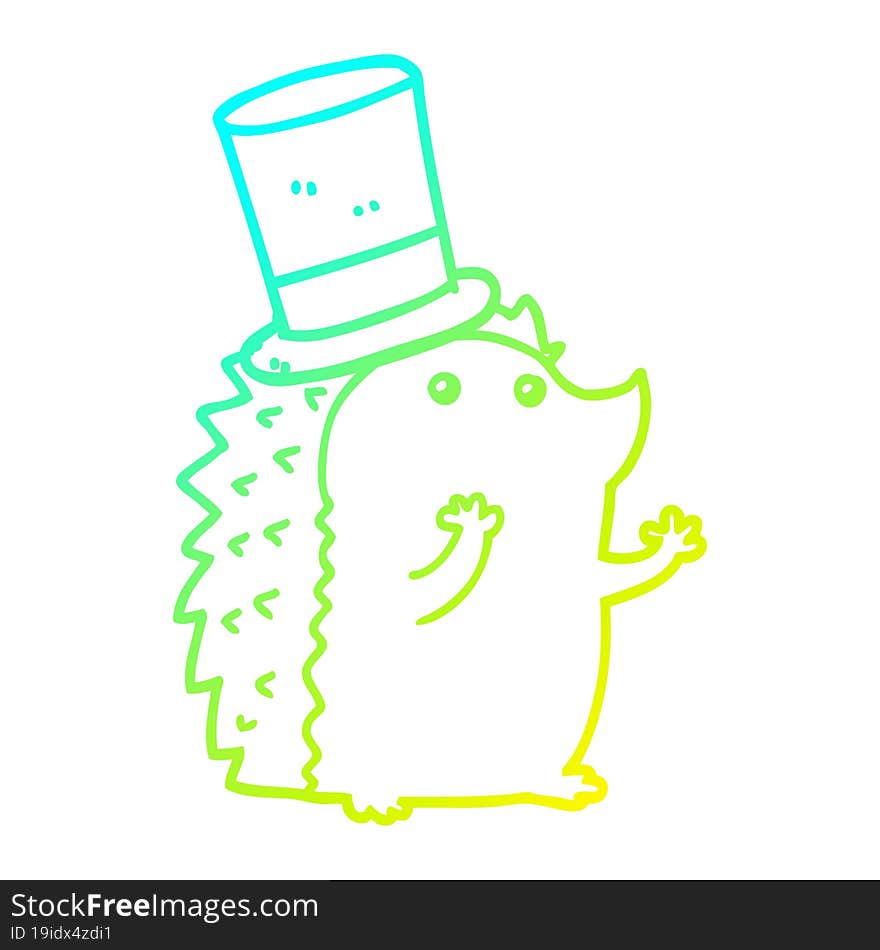 cold gradient line drawing cartoon hedgehog wearing hat