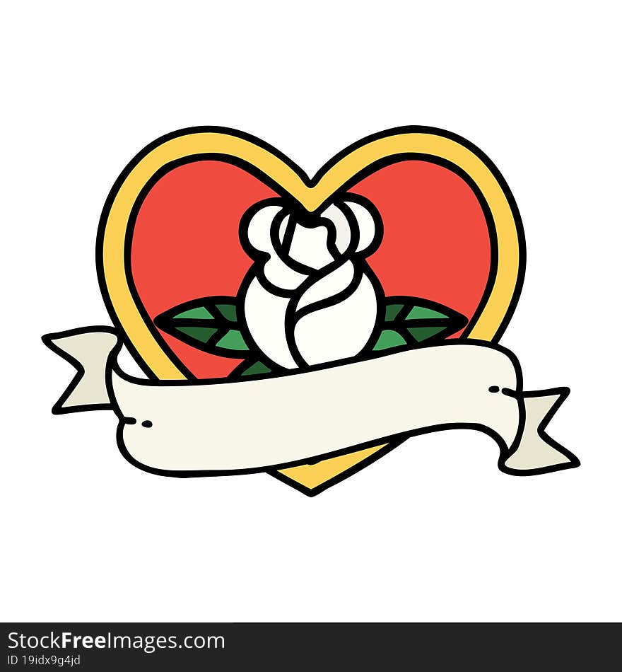 tattoo in traditional style of a heart rose and banner. tattoo in traditional style of a heart rose and banner