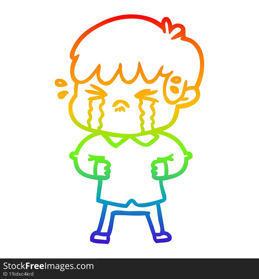 rainbow gradient line drawing of a crying boy cartoon