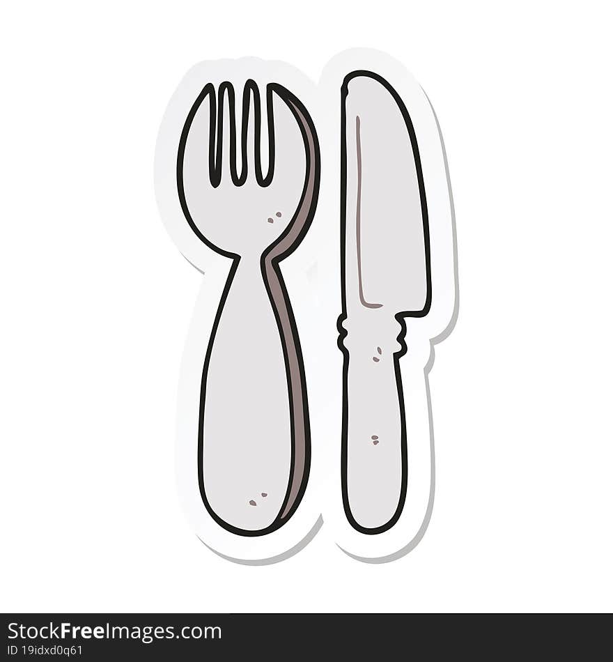 sticker of a cartoon knife and fork