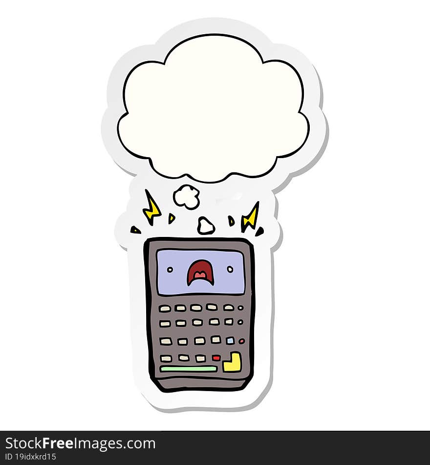 cartoon calculator and thought bubble as a printed sticker