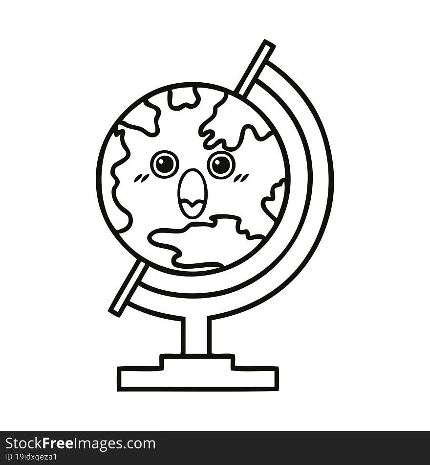 Line Drawing Cartoon Globe Of The World