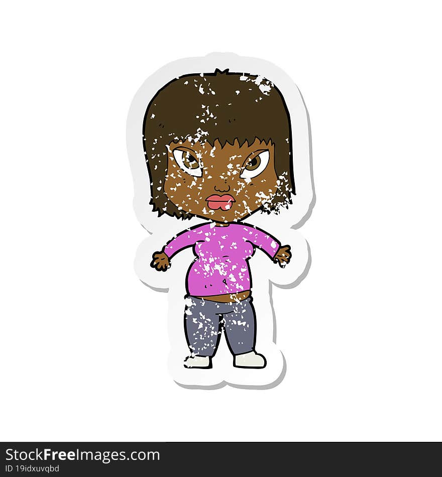 retro distressed sticker of a cartoon overweight woman