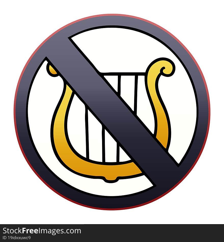 gradient shaded cartoon no harps allowed sign