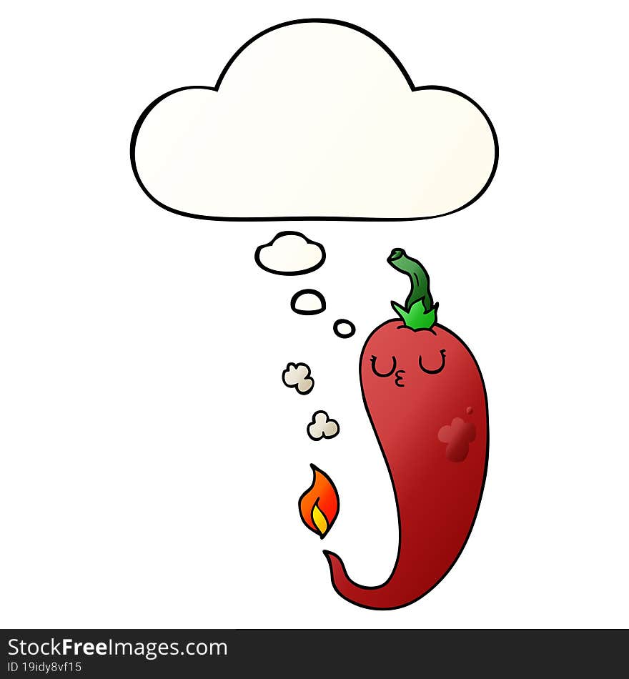 cartoon hot chili pepper and thought bubble in smooth gradient style