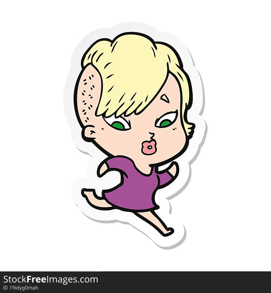 sticker of a cartoon surprised girl