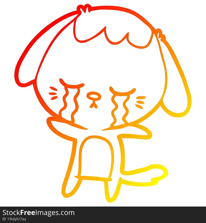 warm gradient line drawing of a cartoon crying dog