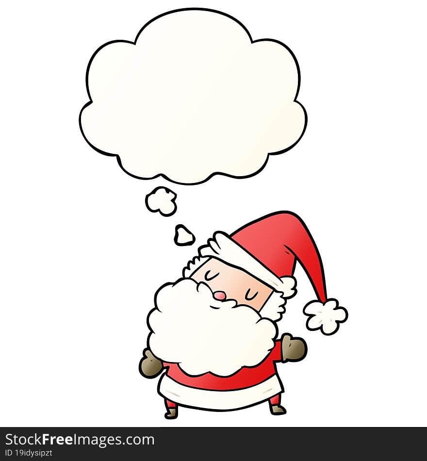 cartoon santa claus and thought bubble in smooth gradient style