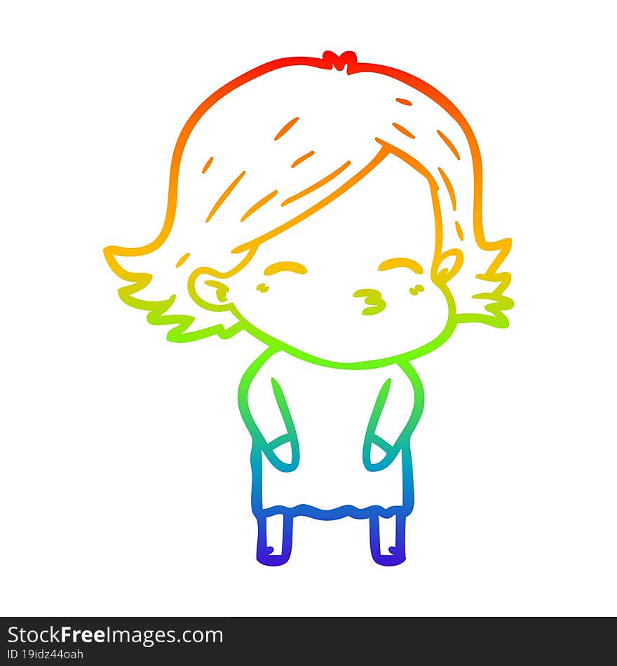 rainbow gradient line drawing of a cartoon woman