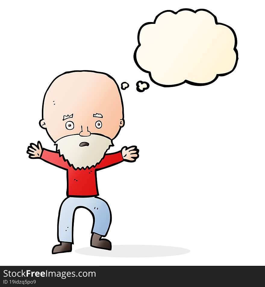 cartoon panicking old man with thought bubble