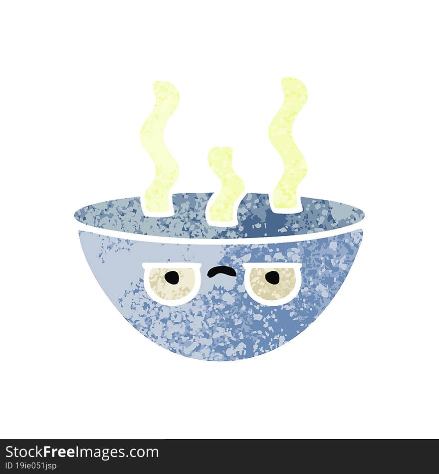 retro illustration style cartoon bowl of hot soup