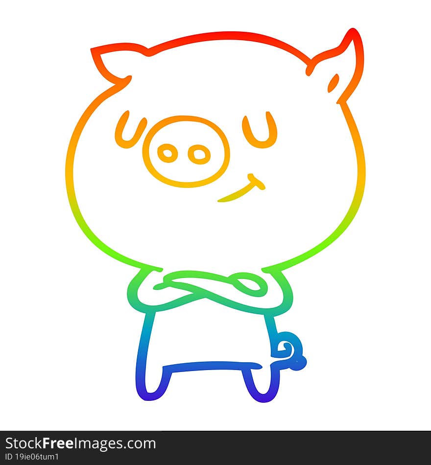 rainbow gradient line drawing happy cartoon pig