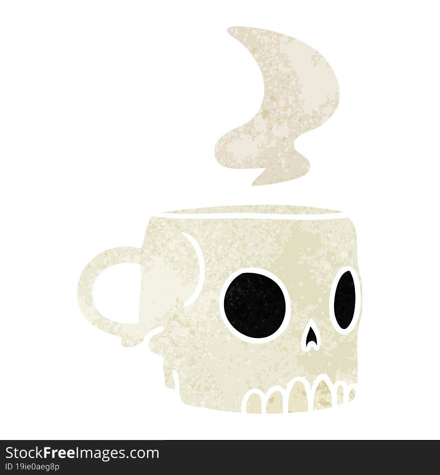 retro cartoon doodle of a skull mug