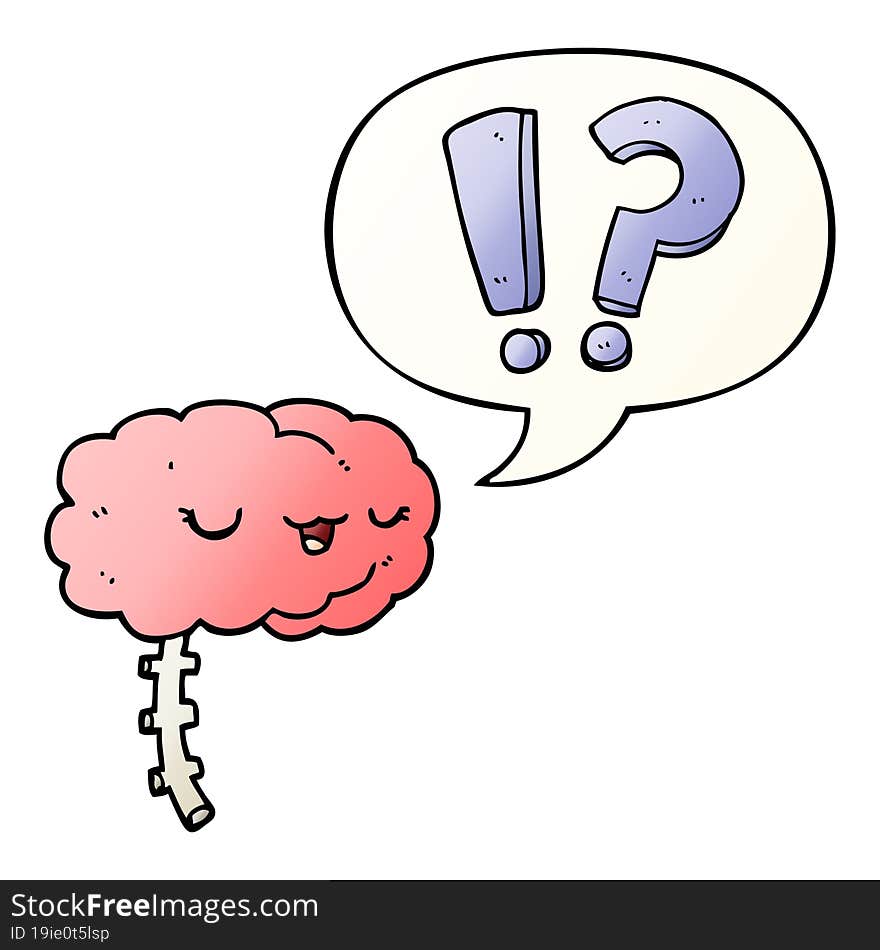 cartoon curious brain and speech bubble in smooth gradient style