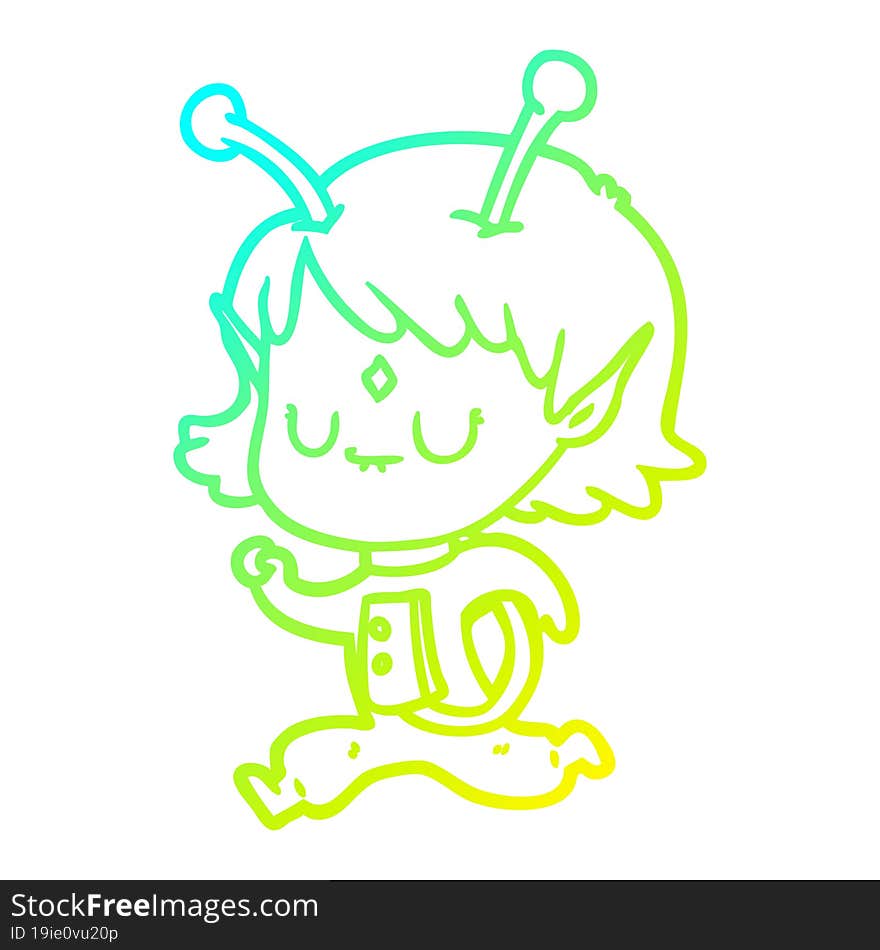 Cold Gradient Line Drawing Cartoon Alien Girl