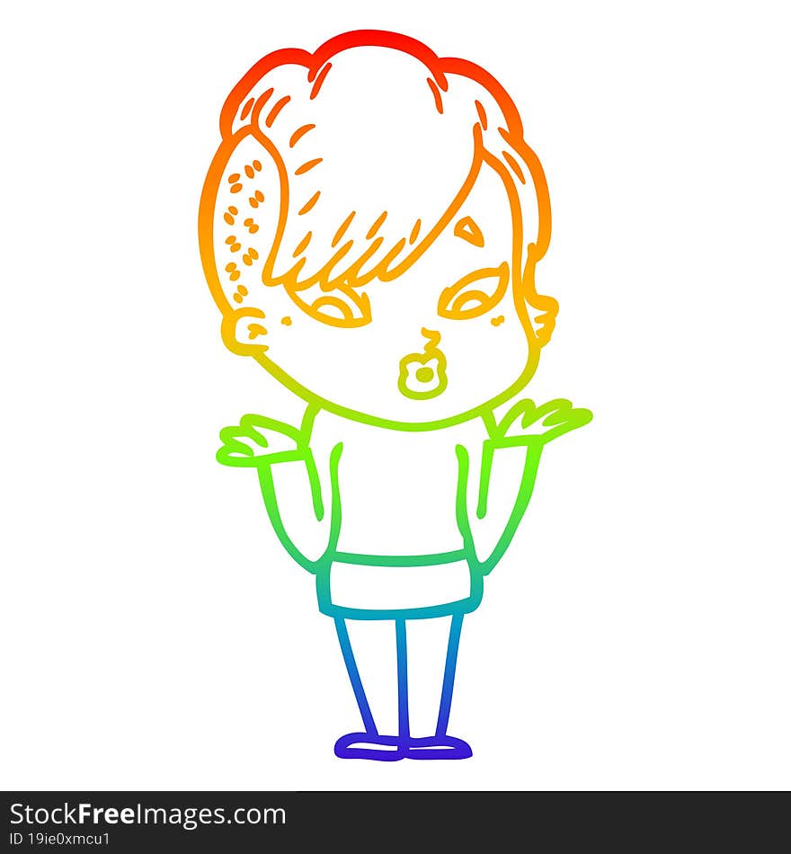 rainbow gradient line drawing cartoon surprised girl