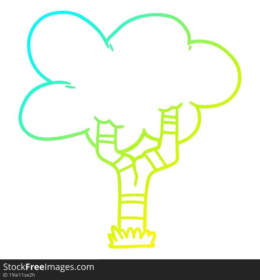 Cold Gradient Line Drawing Cartoon Tree