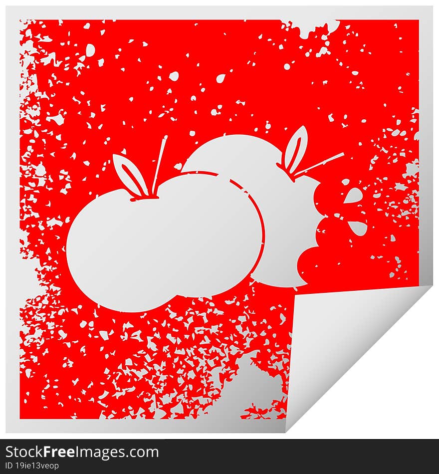 distressed square peeling sticker symbol of a juicy apple