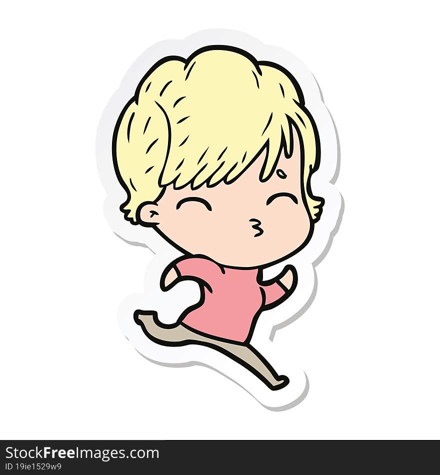 sticker of a cartoon woman thinking