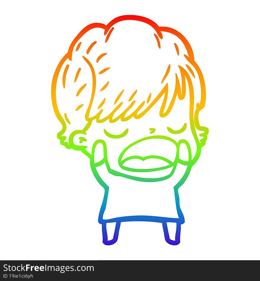 rainbow gradient line drawing of a cartoon woman talking