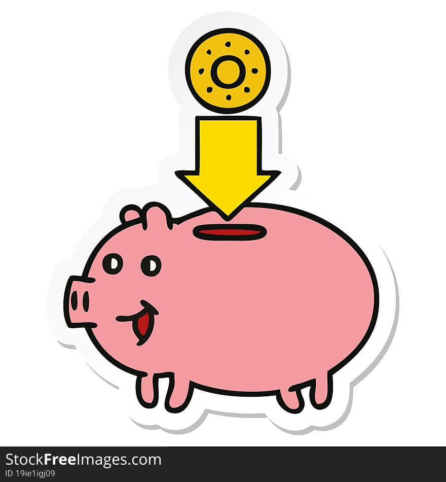 sticker of a cute cartoon piggy bank