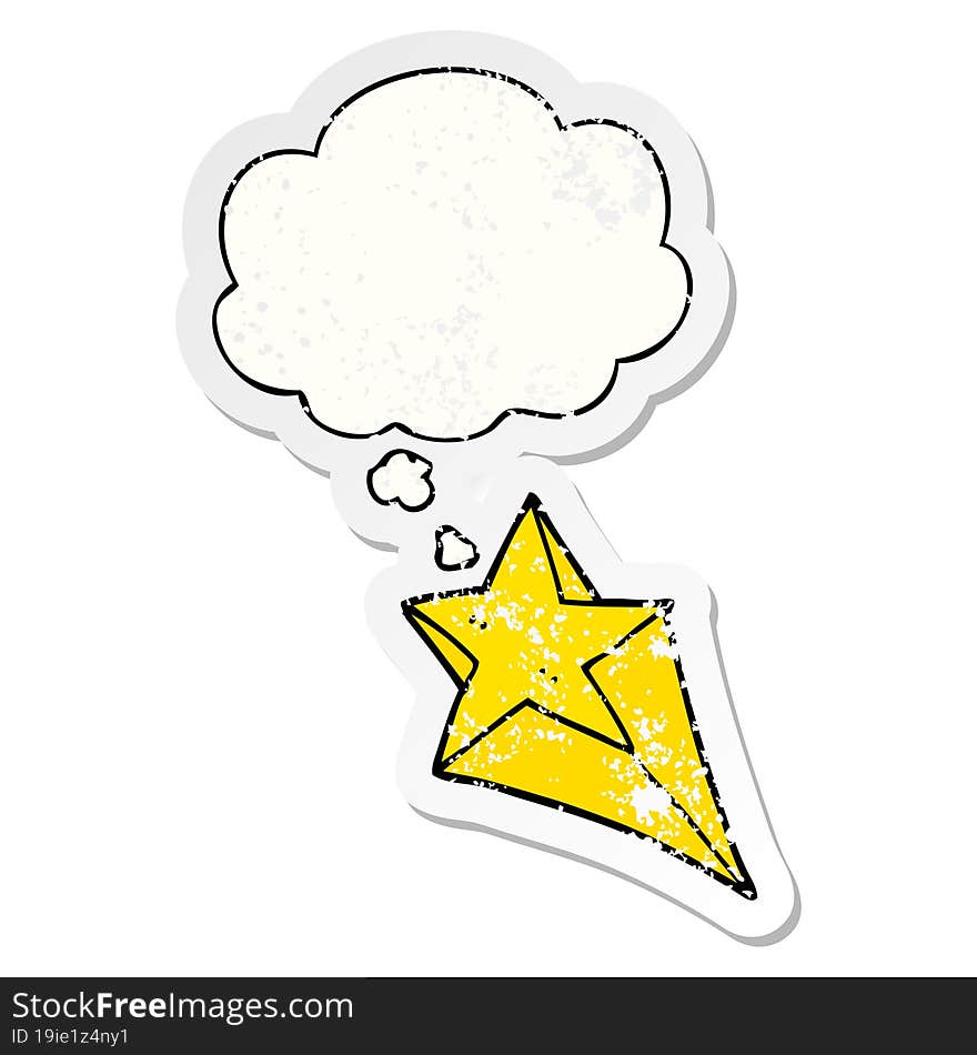 cartoon shooting star with thought bubble as a distressed worn sticker