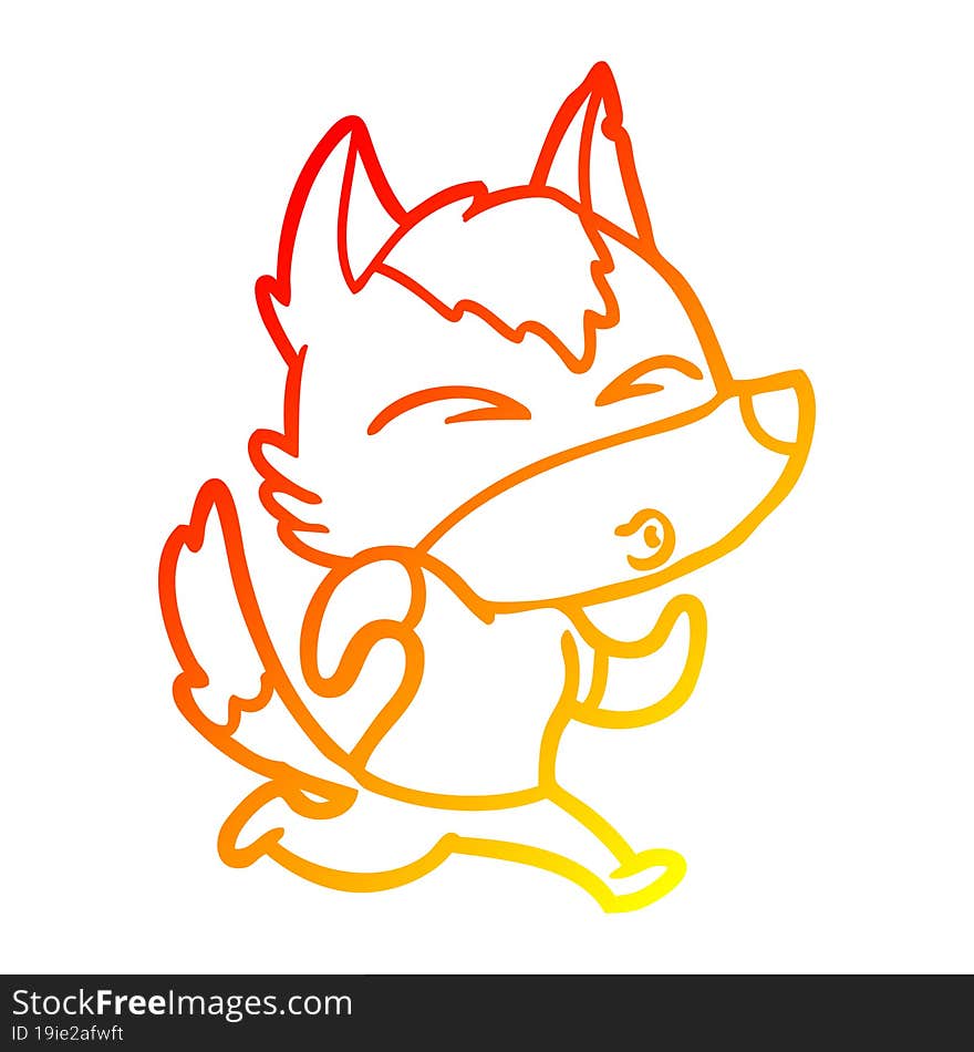 warm gradient line drawing cartoon wolf running