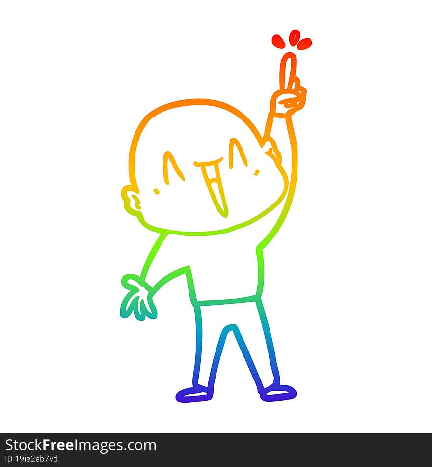 Rainbow Gradient Line Drawing Happy Cartoon Bald Man With Great Idea