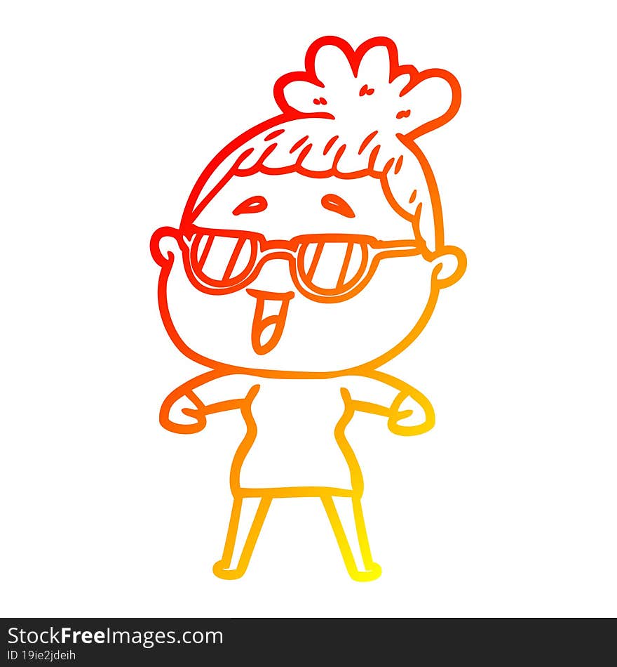 warm gradient line drawing cartoon happy woman wearing spectacles