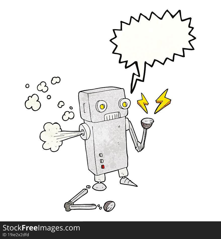 Speech Bubble Textured Cartoon Broken Robot