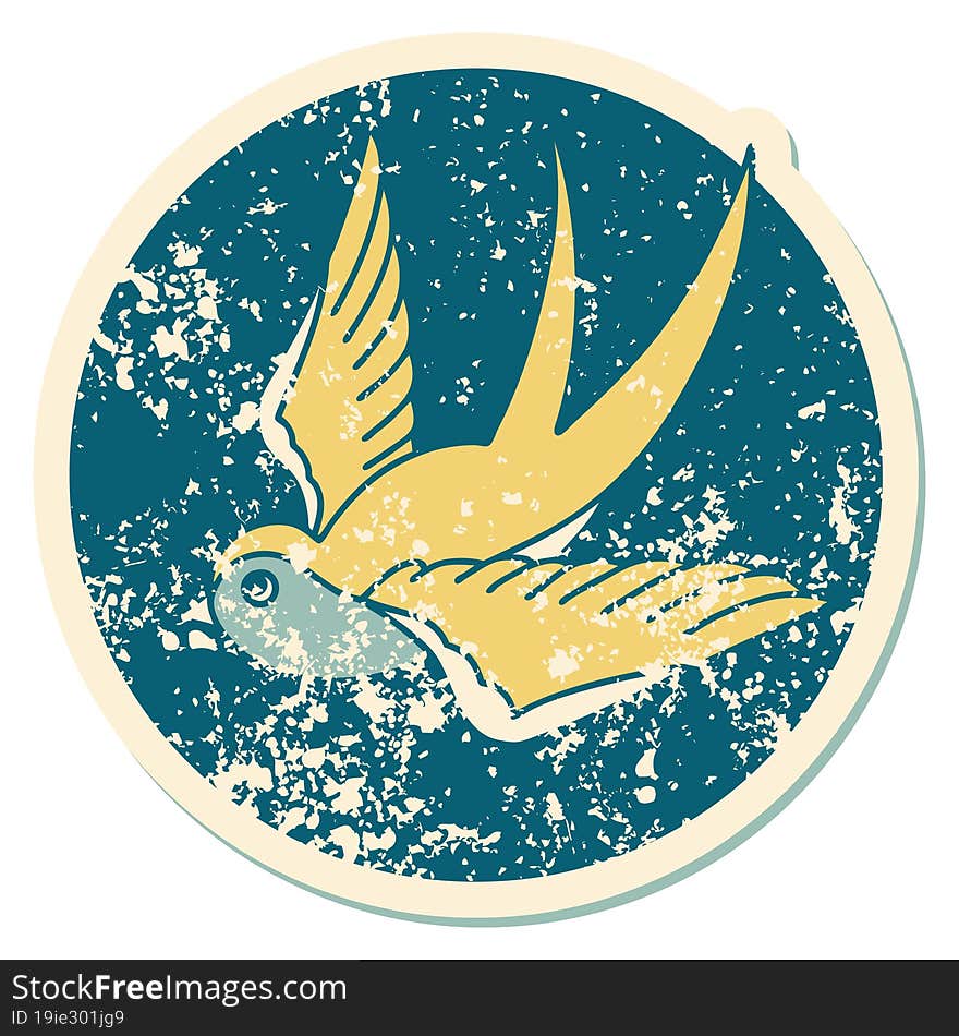 distressed sticker tattoo style icon of a swallow