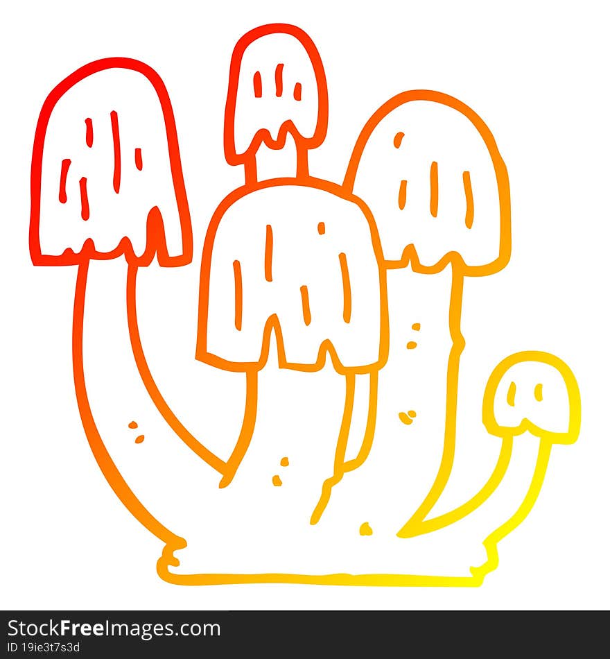 warm gradient line drawing cartoon mushrooms