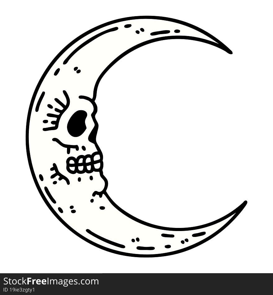 traditional tattoo of a skull moon