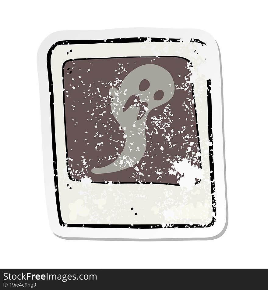 retro distressed sticker of a cartoon ghost in the photograph