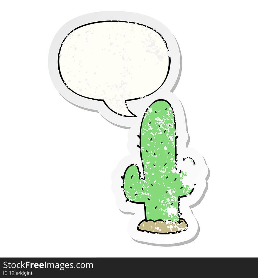 cartoon cactus and speech bubble distressed sticker