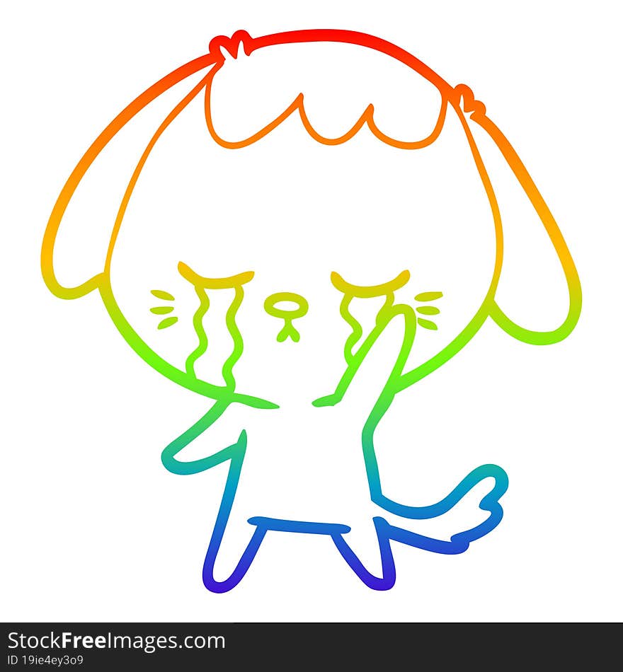 rainbow gradient line drawing cartoon dog crying