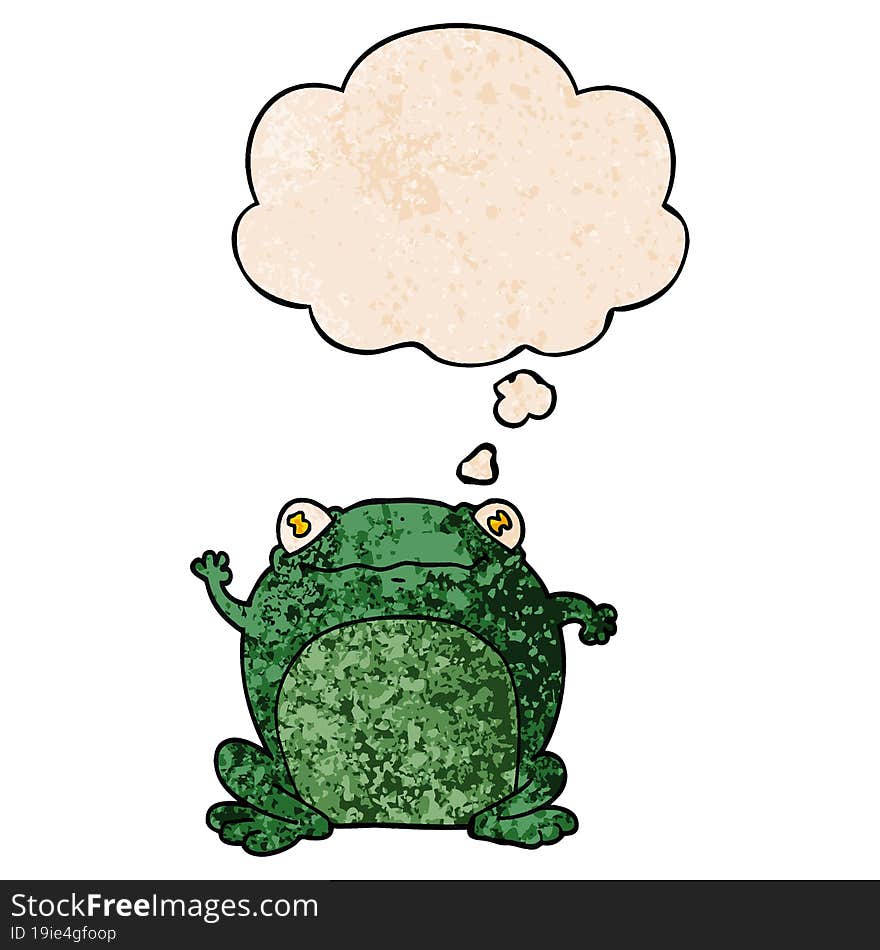 cartoon frog with thought bubble in grunge texture style. cartoon frog with thought bubble in grunge texture style