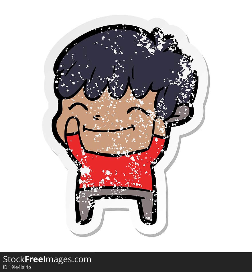 distressed sticker of a cartoon happy boy