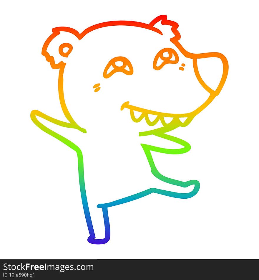 rainbow gradient line drawing of a cartoon bear dancing