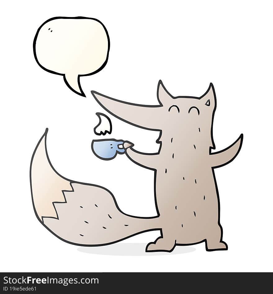 speech bubble cartoon wolf with coffee cup