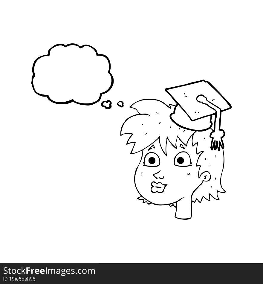 thought bubble cartoon graduate woman