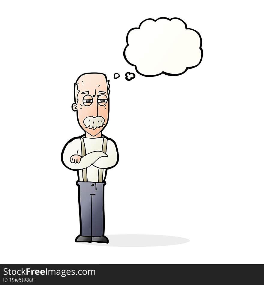 cartoon annoyed old man with thought bubble