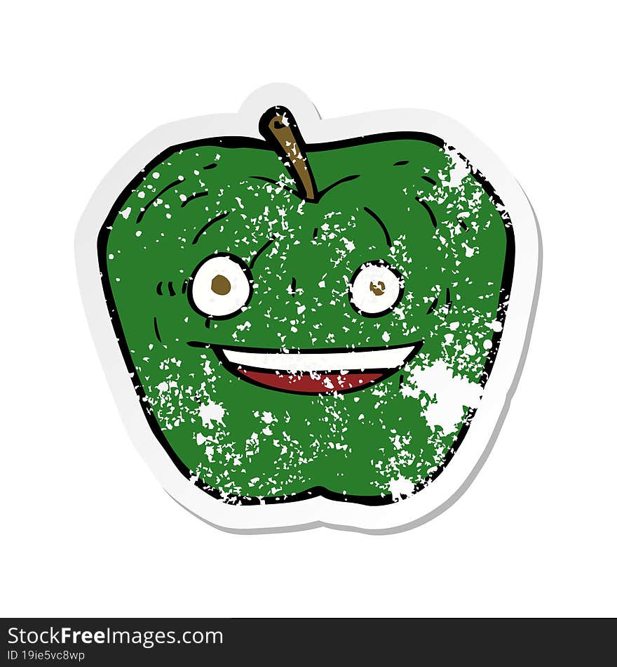 retro distressed sticker of a cartoon apple