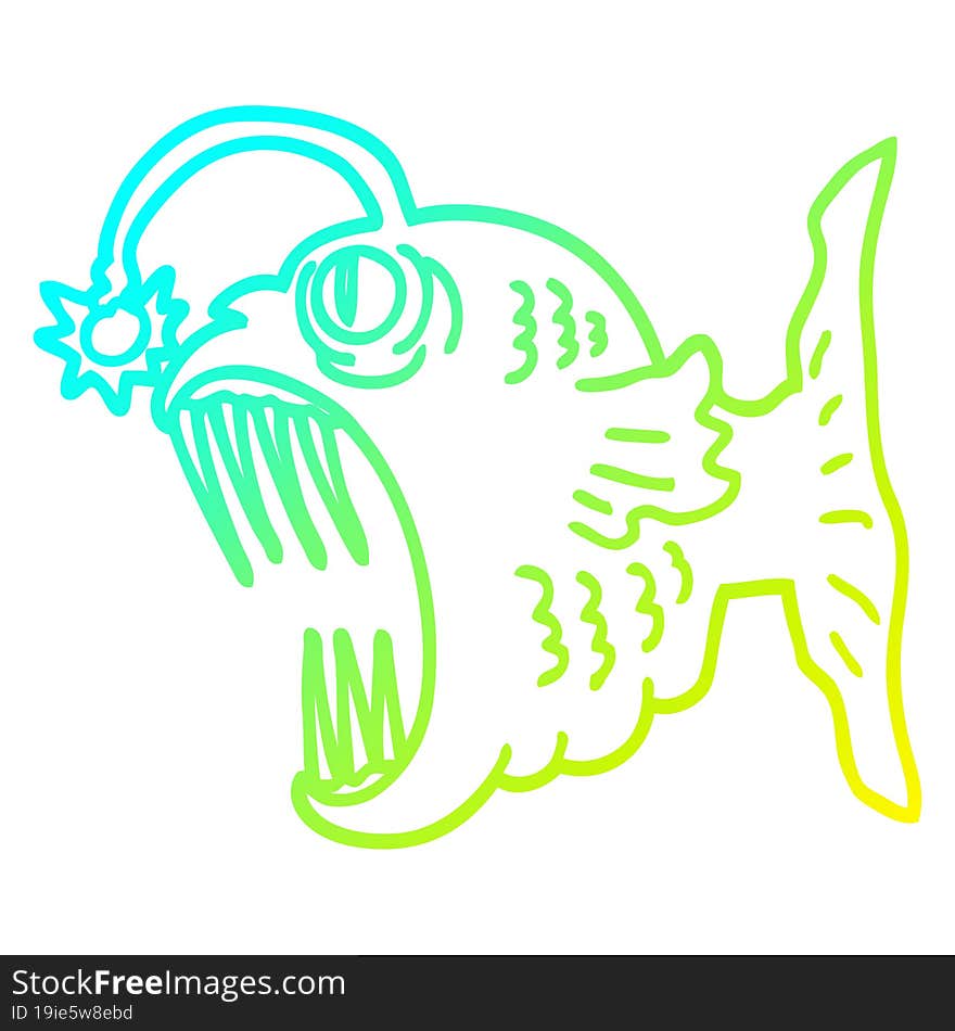 cold gradient line drawing of a cartoon lantern fish